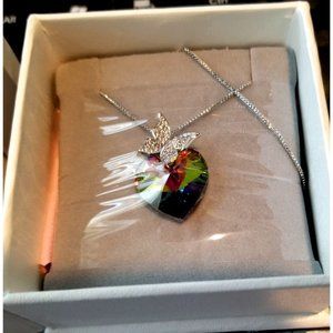 Necklace T400 Jewelers Butterfly Wing Pendant Heart shaped Swarovski Crystal  Bo